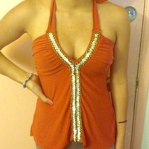 Orange Halter top with sequins
