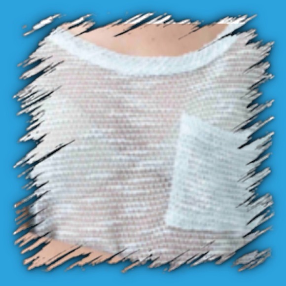 NEW🐠LIGHT BLUE OPEN KNIT POCKET SHORT SLEEVE TOP - Picture 2 of 3
