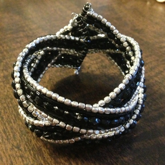 Black/silver beaded cuff bracelet