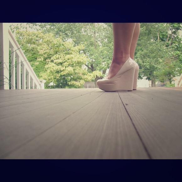 Nude patin leather wedges. Worn twice.