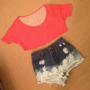 LF stores lace back crop top