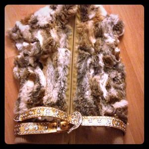 Rabbit fur vintage sleeveless jacket