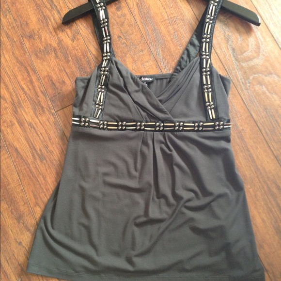 Grey tank with metal beading and accents