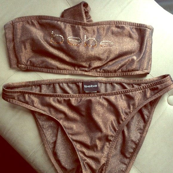 Bebe Bronze brown shimmer, tube style bikini. Med