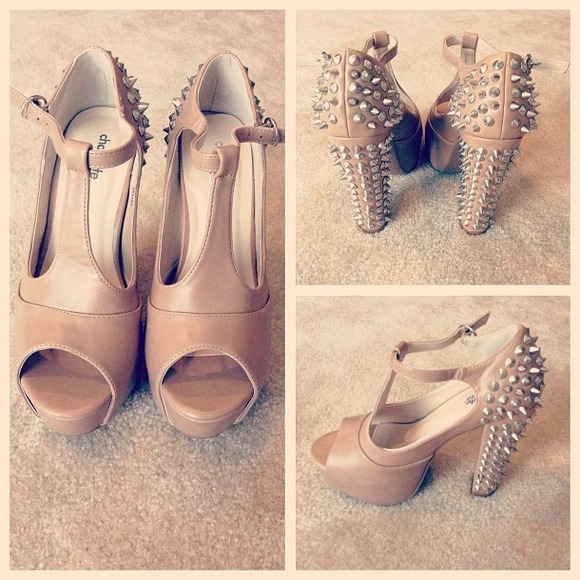 Charlotte Russe Shoes - Chunky Spike T-Strap Platform Heels