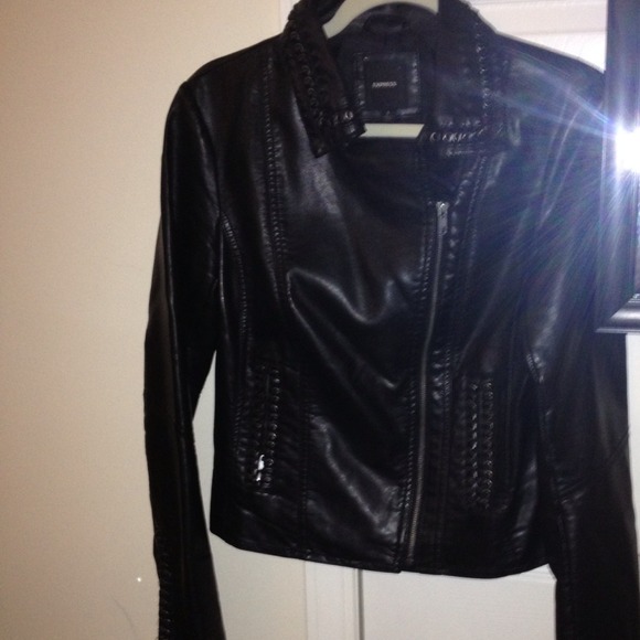 EXPRESS Black Leather Studded Jacket. - Picture 2 of 4
