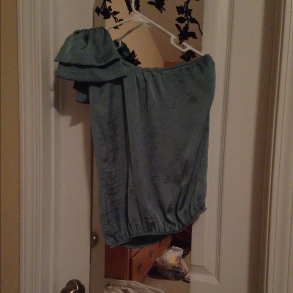 Aqua green one shoulder shirt with bow