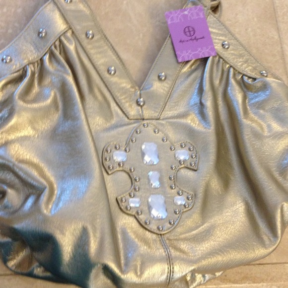 NWT Hot in Hollywood leather gold tote