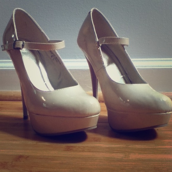 Nude Mary Jane style heels