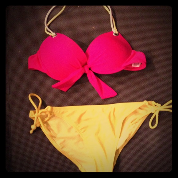 Hot pink and yellow bikini
