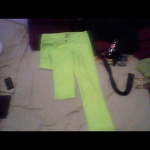 Bright green skinny jeans
