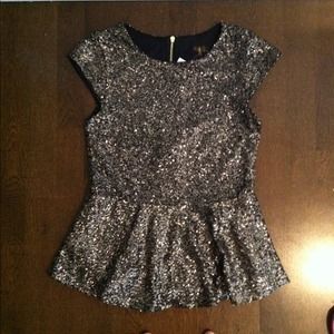 NWT Short Cap Sleeve Bronze Gold Sequin Peplum Top