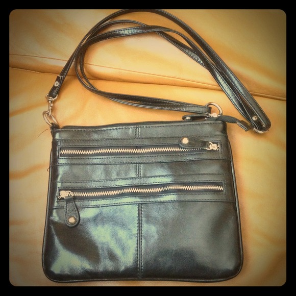 Black leather body bag