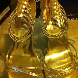 Gold 4 inch open toed heels