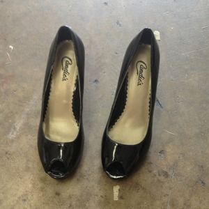 Black patent leather heels