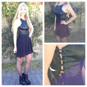 Leather laced up dress