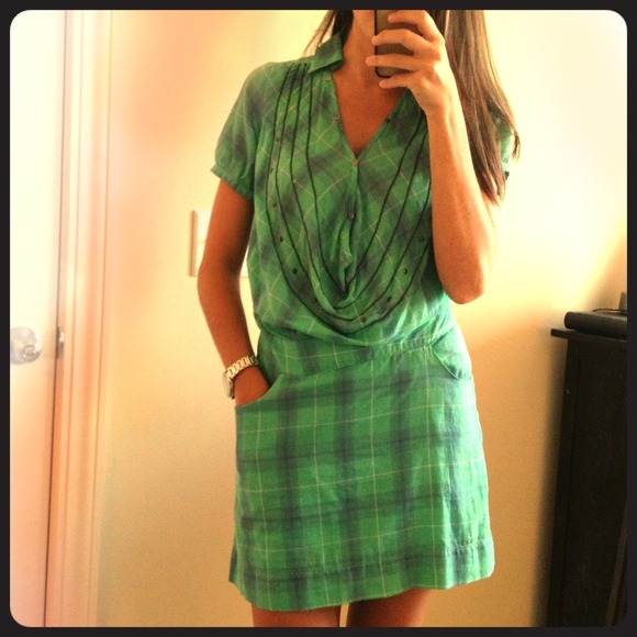 Plaid Drop Waist Dress with Chain Detail