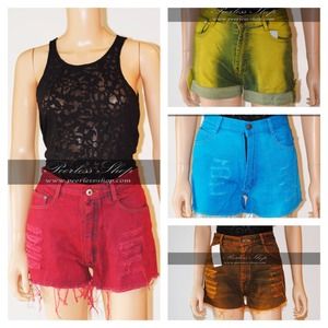 Colored dyed destroyed Highwaisted shorts