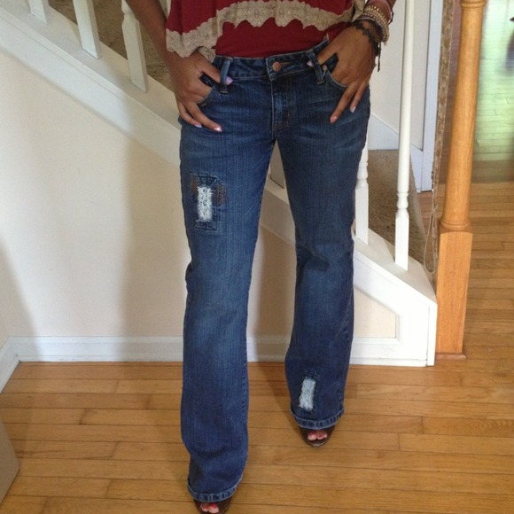 Flared blue jean denim