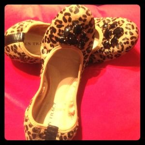 Ellen Tracy Leopard Bejeweled Flats