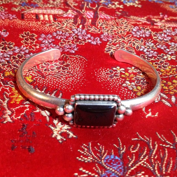 Black Onyx Sterling Silver 925 Bangle Adjustable