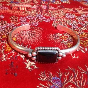 Black Onyx Sterling Silver 925 Bangle Adjustable