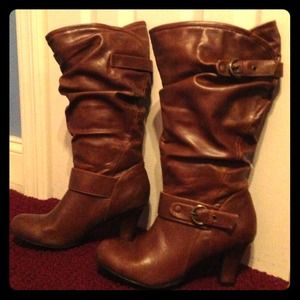 High heeled brown boots