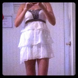 White chiffon dress w/silver accents and beading