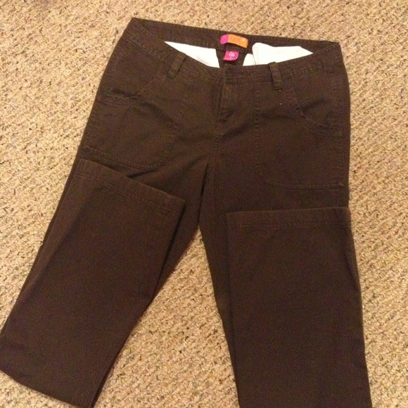 Brown pants. Catch my I brand from Dillard's.