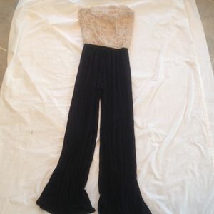 Tan and black lace jumpsuit