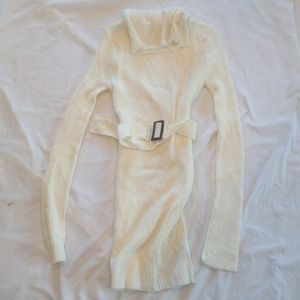 Off white turtleneck sweater dress.