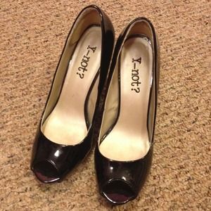 Black patent peep toe heels