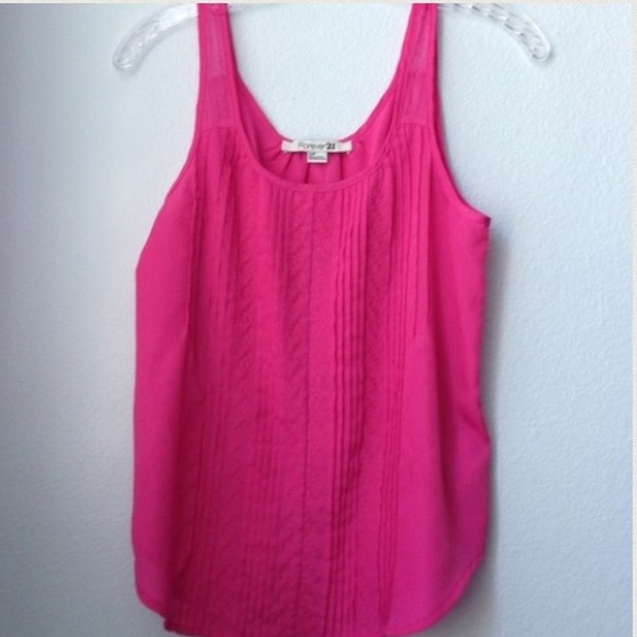 SOLD Bright Pink Tank Top with Flower Threading - Picture 2 of 3