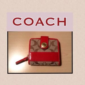 Authentic Signature Coach Coin Purse with Leather