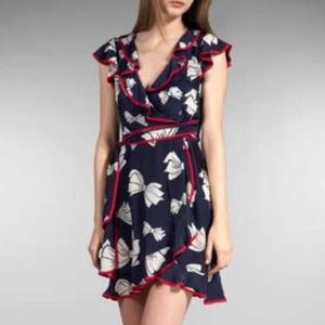 Nanette Lepore navy bow wrap dress