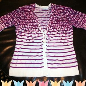 Flowers and striped pinkish purple sweater