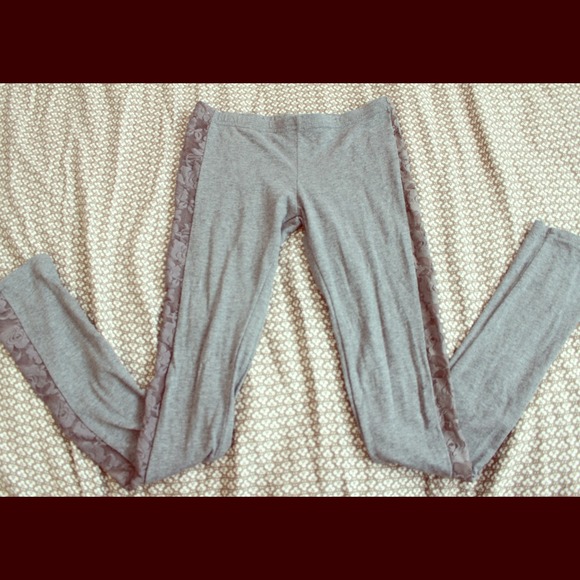 Grey Seam Floral Lace Leggings
