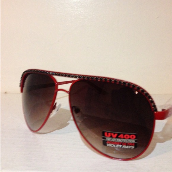 EE Accessories - Red Rhinestone Aviator sunglasses