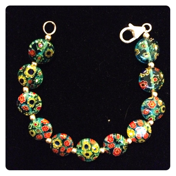 Sterling sliver glass flower bracelet