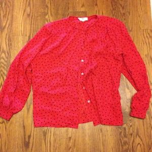 Red Polkadot Vintage Valentino Button Down Top