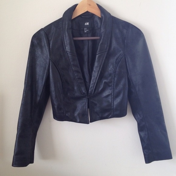 H&M black Cropped Blazer in crackled faux leather