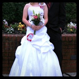 White with pink Mystique size 00 prom dress