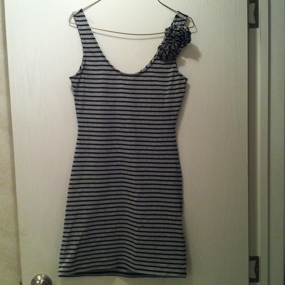 New with tag. Gray dress with black stripes.