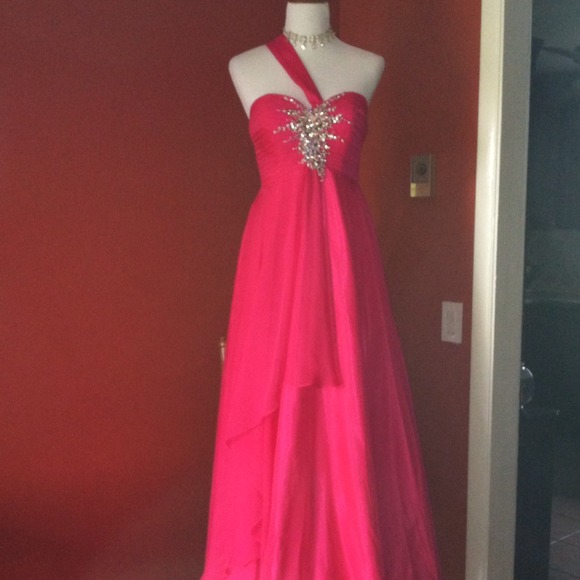 One Shoulder Chiffon Evening Gown