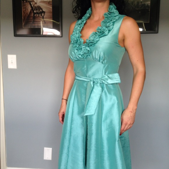 REDUCED! Teal dress with ruffle accents- new!!
