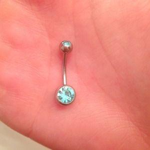 Blue rhinestone belly button ring