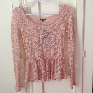 Beautiful light pink lace long sleeve peplum top