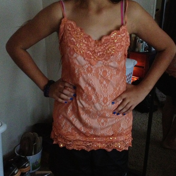 White and peach lace camisole