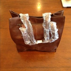 Brown Leather Tall Tote Bag