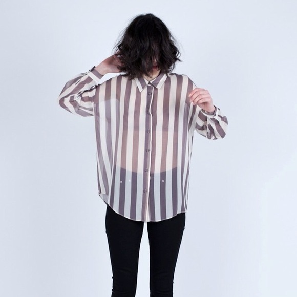 Sheer, Striped Blouse (sz XS) - Picture 4 of 4